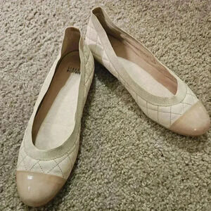 Stuart Weitzman Quilted Cream & Nude Cap-Toe Ballet Flats